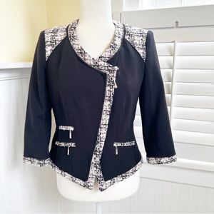 White House Black Market 570119874 Black Tweed Trim Cropped Moto Jacket Size 2